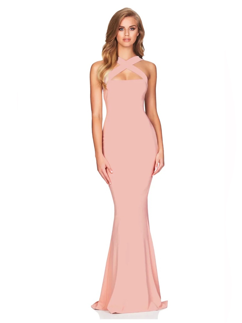 Blush Pink Cross‑Strap Mermaid Evening gown Dress NEW